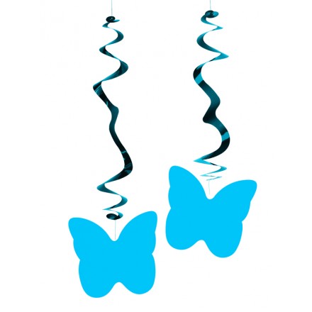 Copalt blue butterflies hanging swirl decorations ( Pack of 6 ) wedding decoration