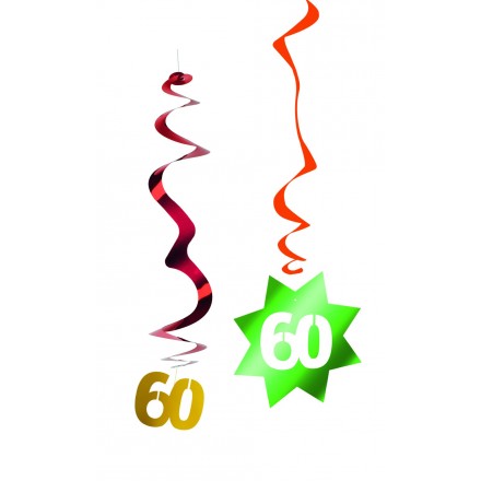 60th birthday hanging swirl decoration Pack of 6 flame retardant foil party supplies