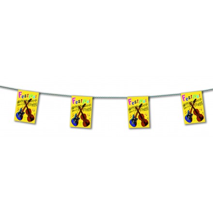 Music bunting 4,50m guitar and music notes party decoration flame retardant paper banner flags