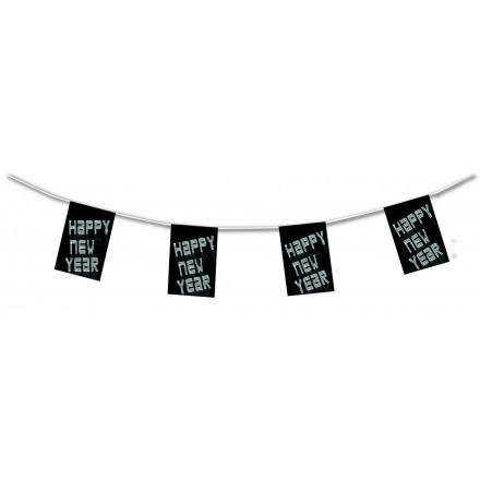 Happy New Year bunting black & white 15ft/4,50m black and white banner and garland