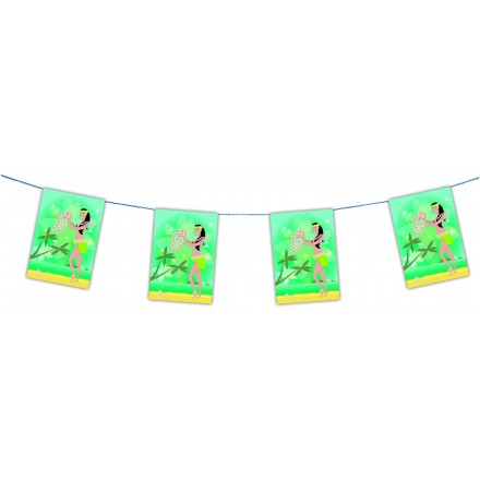 Hawaiien paper bunting 4,50m 8 flags 20x30cm tropical and summer banner