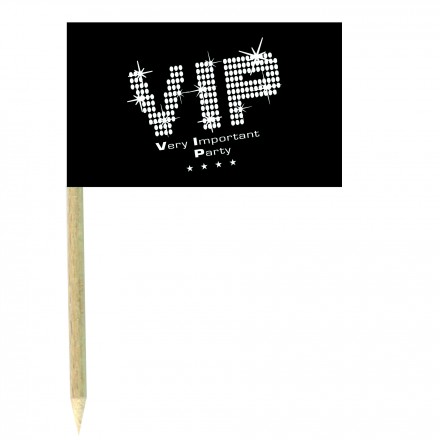 Very Important Party cocktail flag picks pack of 10 black and white food wood sticks