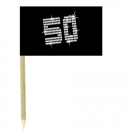 VIP 50th birthday cocktail flag picks - pack of 10black and white food wood sticks