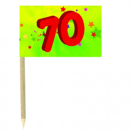 70th birthday green cocktail flag picks - pack of 10 food wood sticks party decoration