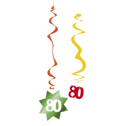 80th birthday hanging swirl decorations pack of 6 flame resistant foil party supplies