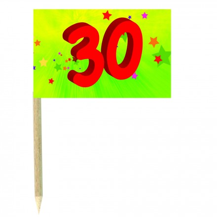 30th birthday green cocktail flag picks pack of 10