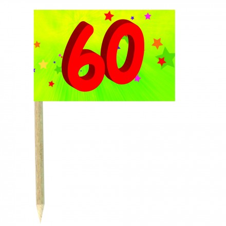 60th birthday green cocktail  flag picks pack of 10