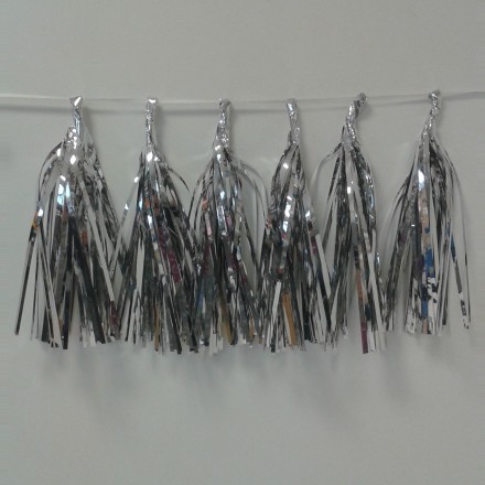 Silver Foil Tassel Garland (12 tassels)