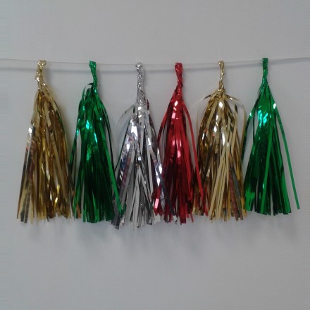 Multicolored Foil Tassel Garland (12 tassels)