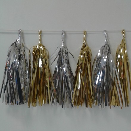 Gold and Silver Foil Tassel Garland (12 tassels)