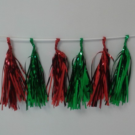 Red and Green Foil Tassel Garland (12 tassels) Christmas party decoration