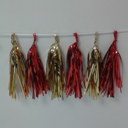 Gold and Red Foil Tassel Garland (12 tassels)