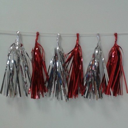Silver and Red Foil Tassel Garland (12 tassels)