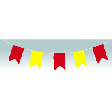 Medieval plastic bunting flags red and yellow oriflamme shape outdoor use 10m lengths 