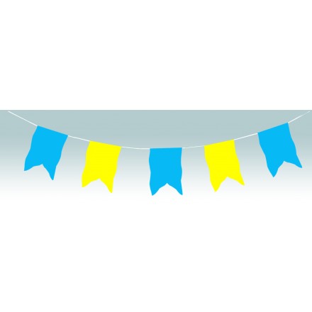 Medieval plastic bunting flags blue and yellow oriflamme shape outdoor use 10m lengths 