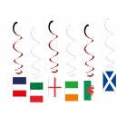 Six Nations Rugby Hanging Swirl Decorations pack of 6
