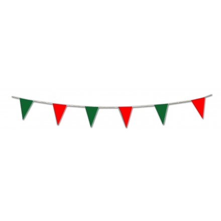 Red & Green Plastic Pennant Bunting Flags Christmas Party Supplies